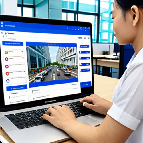 **

Prompt: *Modern office scene in Ho Chi Minh City. Employees interacting with blockchain-based HR platform on laptops and mobile devices. Emphasis on transparency, security badges, and digital certificates. Happy, engaged workforce. Background with blockchain graphic overlay.*

**
