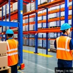 Home 14 블록체인 사용으로 인한 비용 절감 사례 - A modern Vietnamese logistics warehouse scene featuring diverse workers wearing uniforms and safety ...