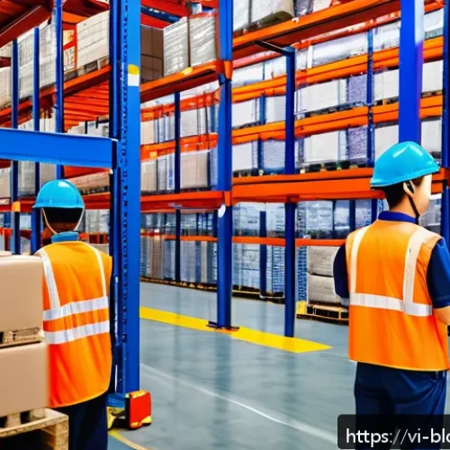 Home 26 블록체인 사용으로 인한 비용 절감 사례 - A modern Vietnamese logistics warehouse scene featuring diverse workers wearing uniforms and safety ...