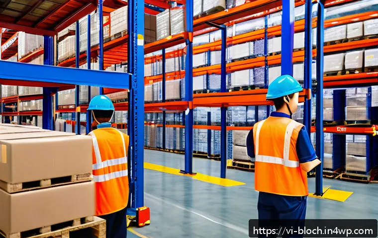 블록체인 사용으로 인한 비용 절감 사례 - A modern Vietnamese logistics warehouse scene featuring diverse workers wearing uniforms and safety ...