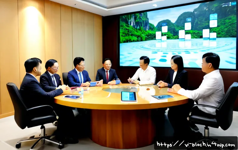 Home 17 블록체인 기반의 기업 거버넌스 모델 - Photorealistic modern corporate governance meeting in a bright Ho Chi Minh City boardroom, diverse V...